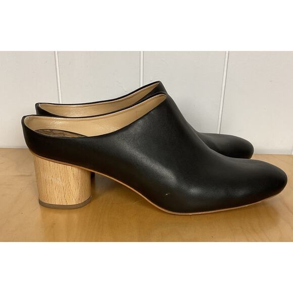 Sydney Brown Women's Black Vegan Leather Round Wood Heel Slip On Mule Size 40/9 - Picture 3 of 7